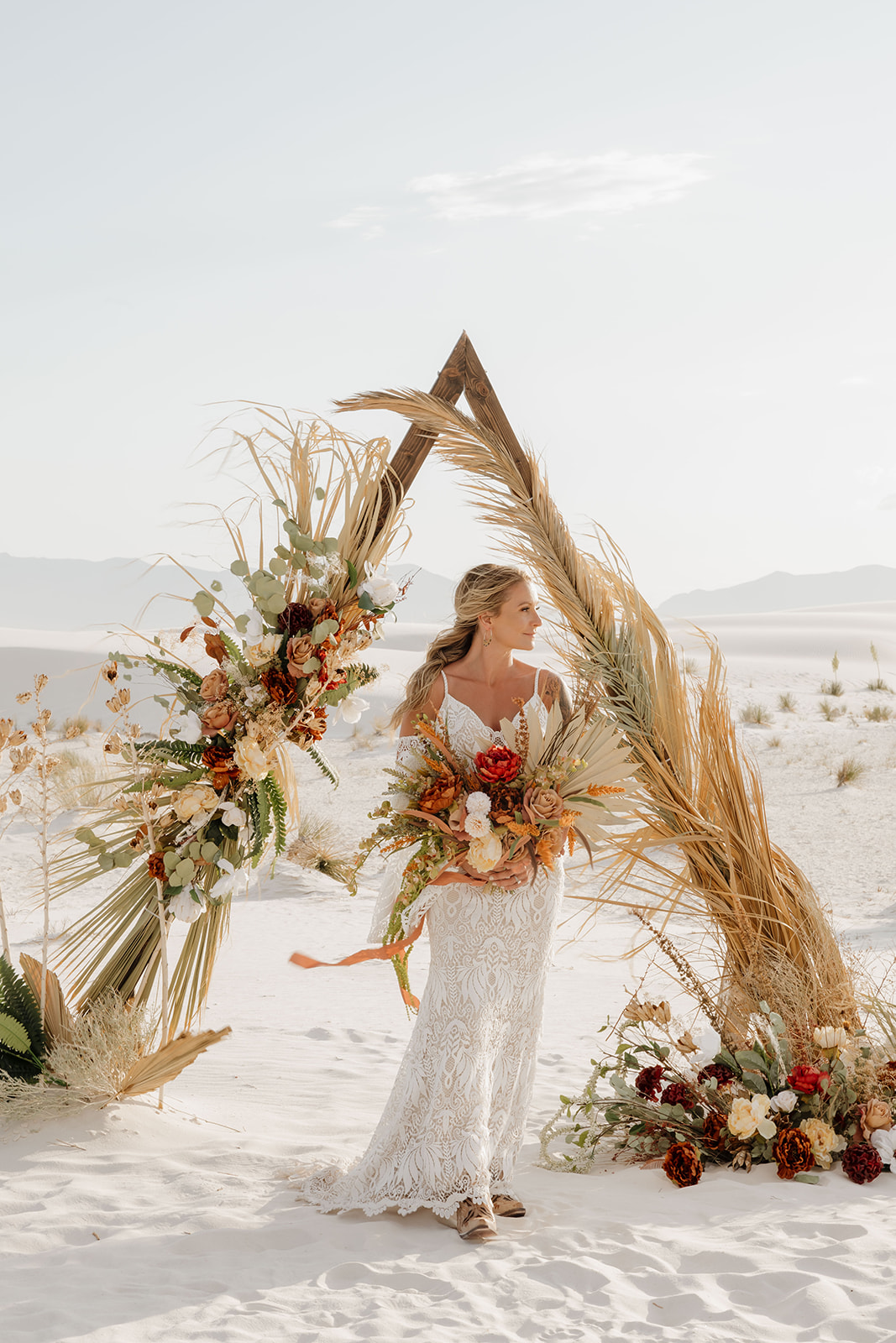 bride poses in the white sands national park