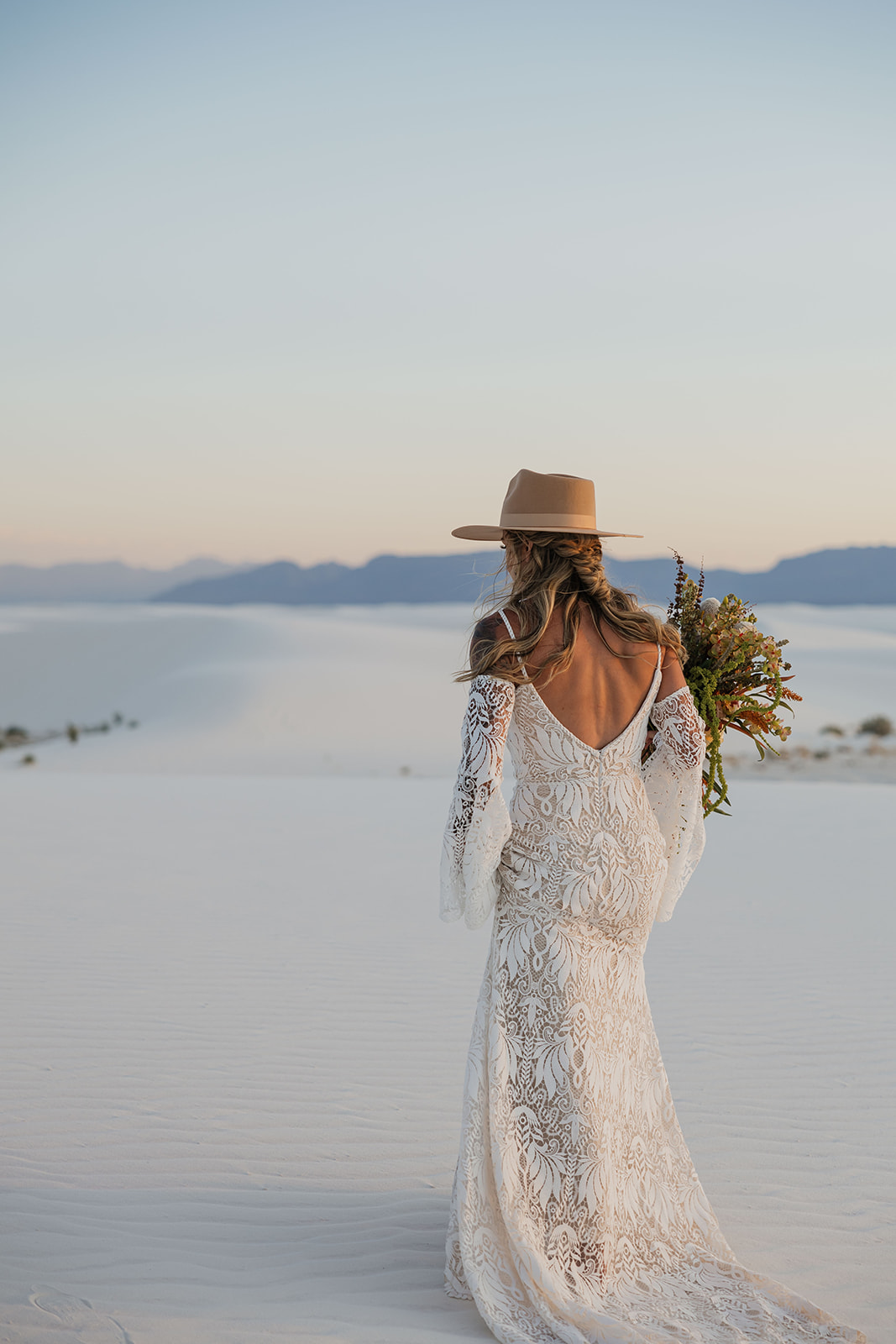 bride poses in the white sands national park