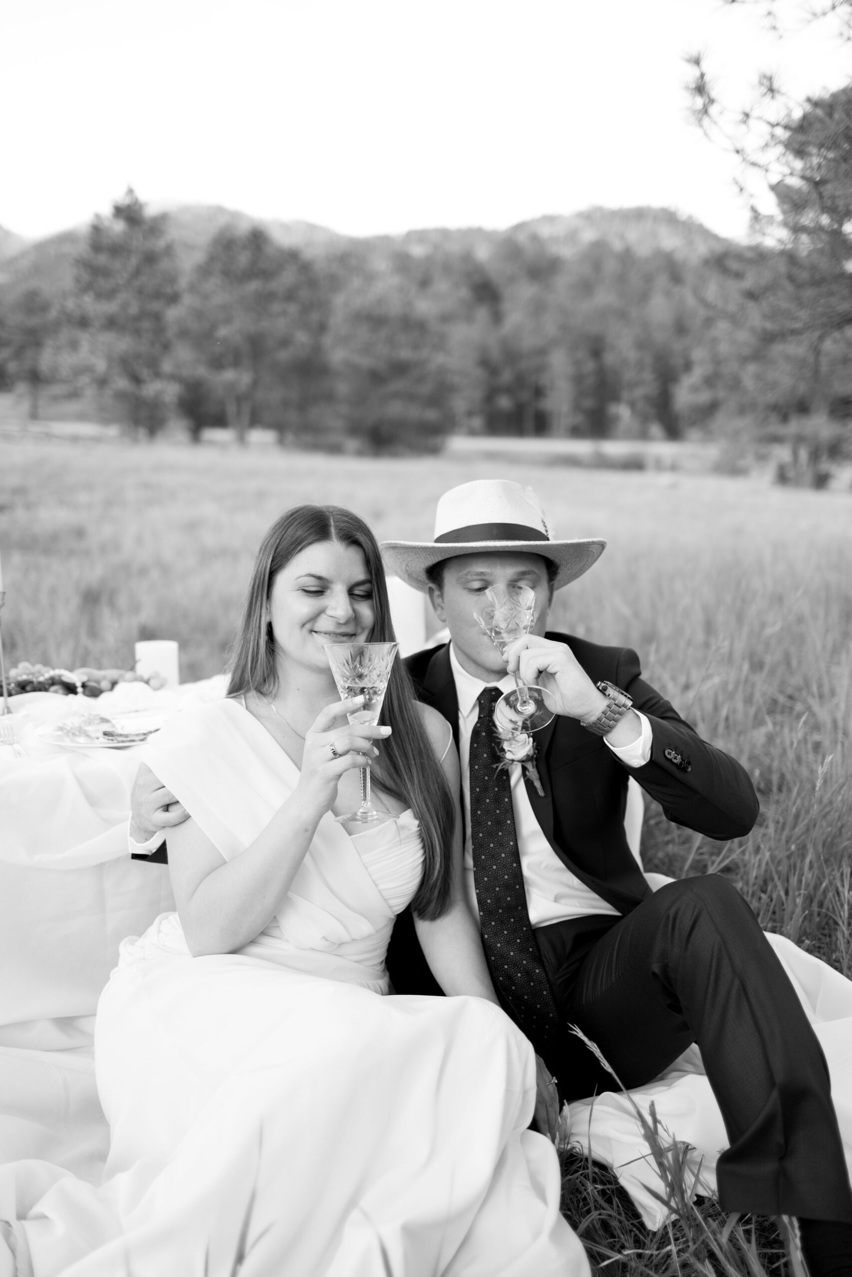 bride and groom pose together in the New Mexico nature