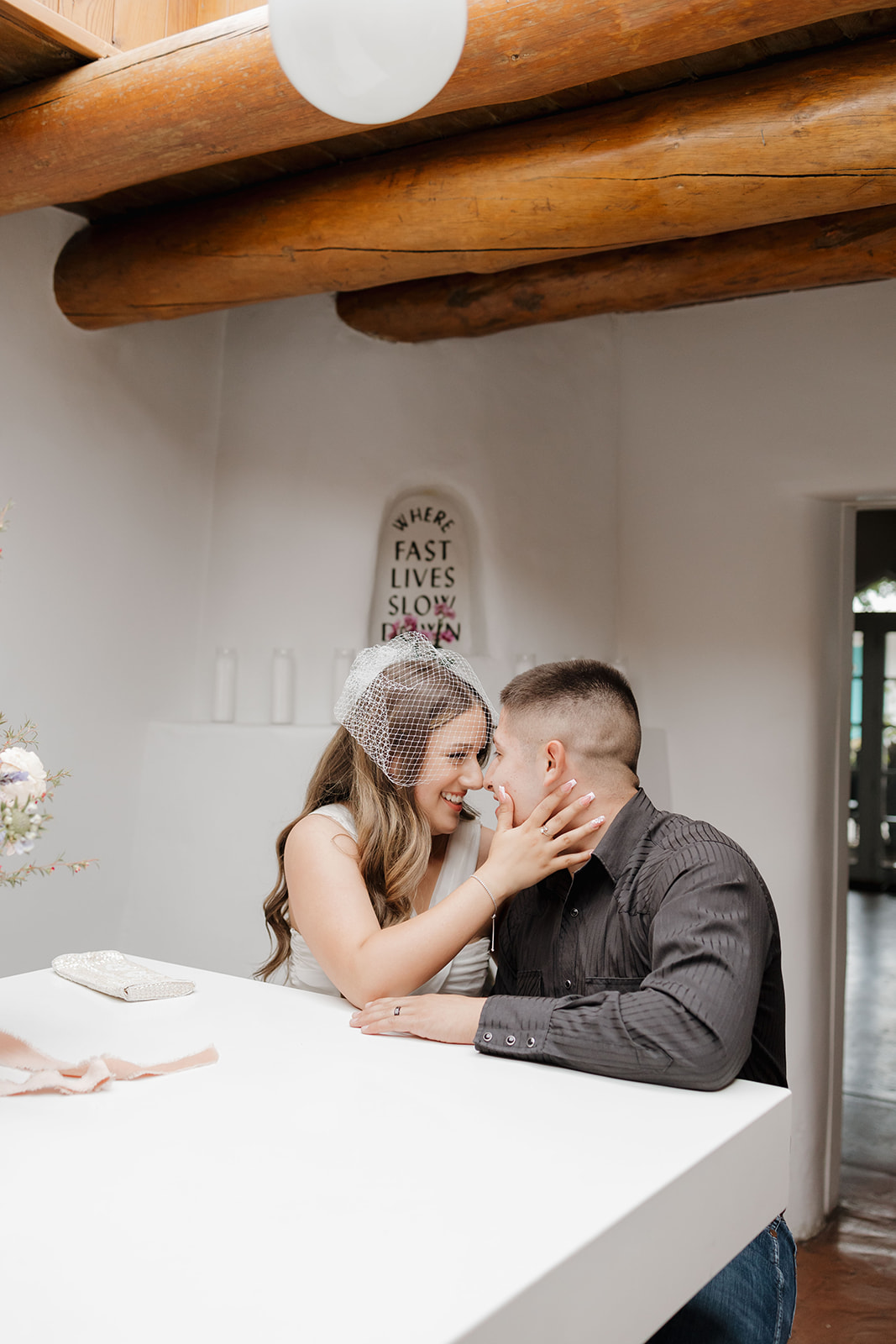 bride and groom pose together after their dreamy wedding day