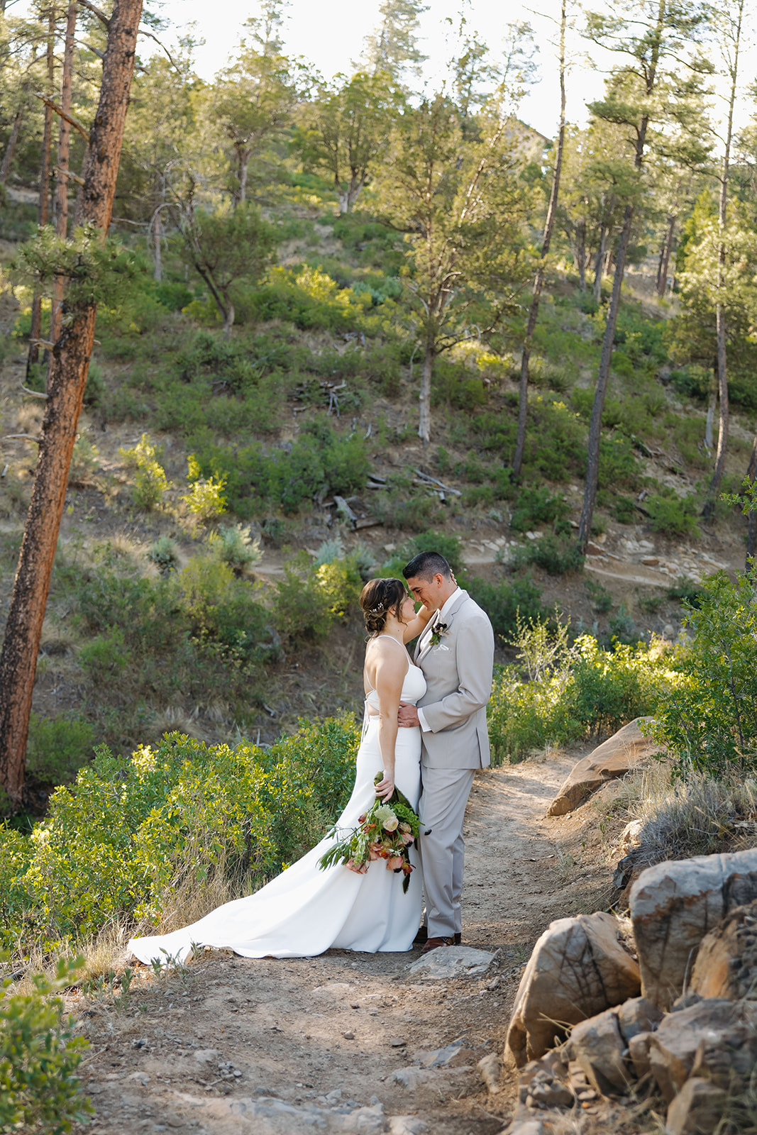 beautiful bride and groom pose on their elopement day