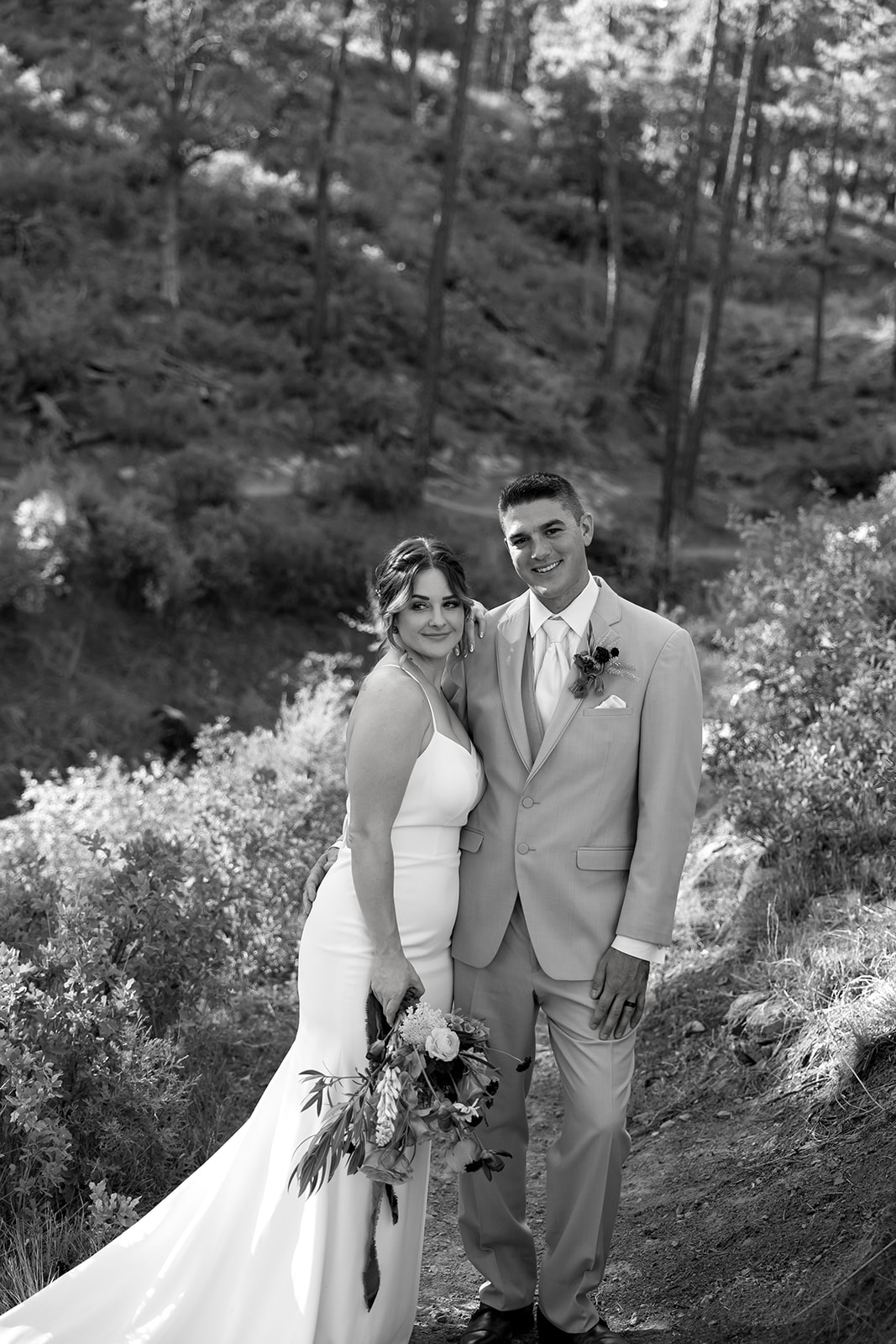 beautiful bride and groom pose on their elopement day