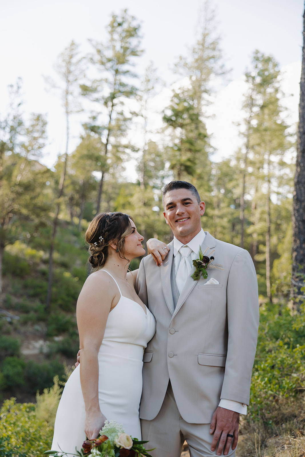 beautiful bride and groom pose on their elopement day