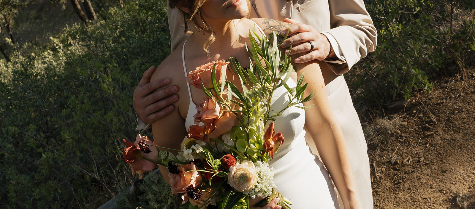 beautiful bride and groom pose on their elopement day