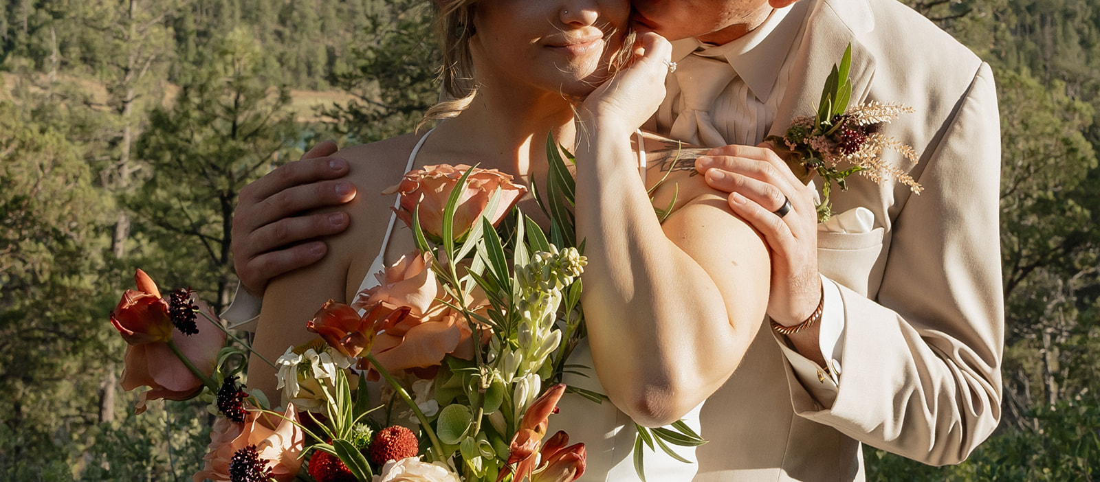 beautiful bride and groom pose on their elopement day