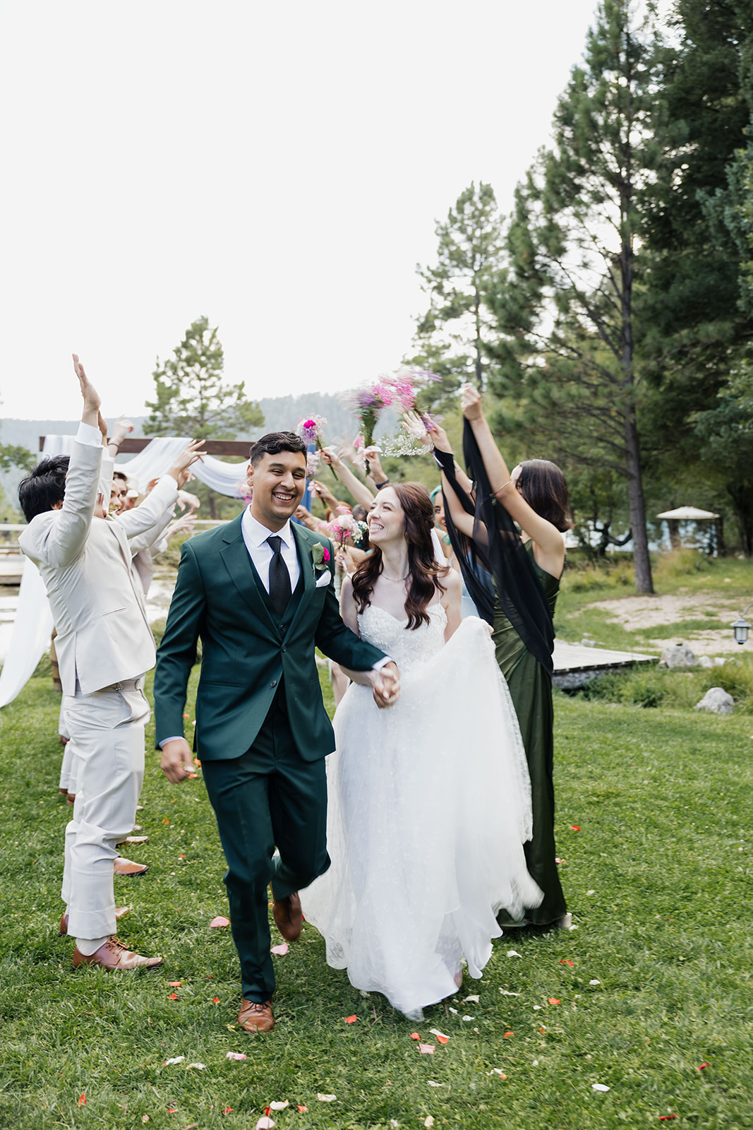 beautiful bride and groom pose for a photo on their wedding day