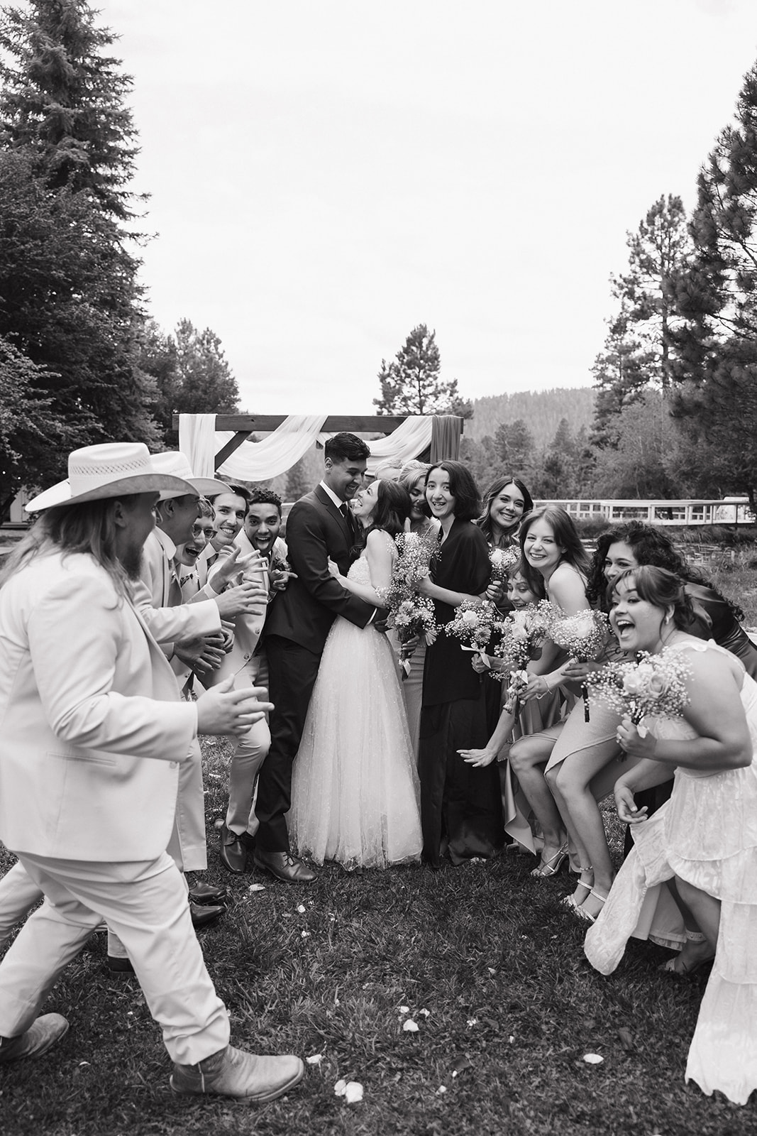 beautiful bride and groom pose for a photo on their wedding day